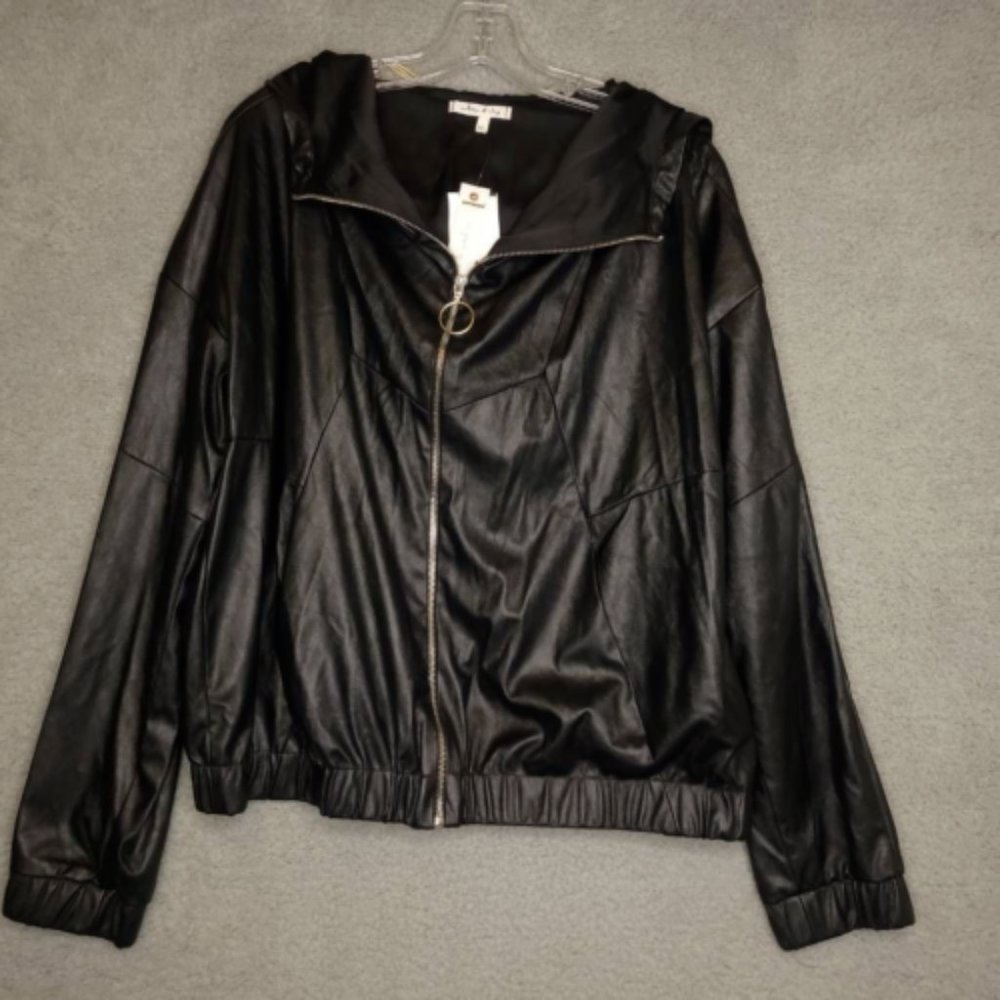 Willow‎ & Clay Womens Jacket Coat Black Full Zip Hooded Collar USA XL New